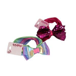 Claires Club Bow Headwrap Headband Lot of 2 Tie Dye Pastels Sequin Red